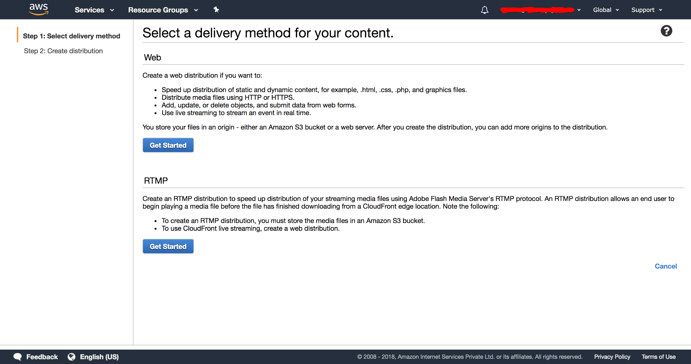 Select the Web Distribution