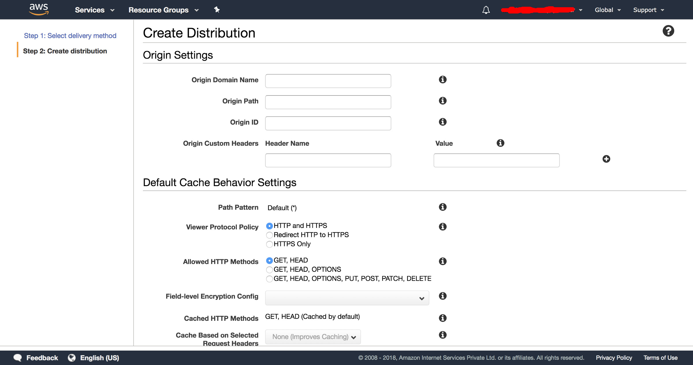 In Origin Domain Name write your S3 bucket name and it will show in suggestion. Rest options you can leave as default.